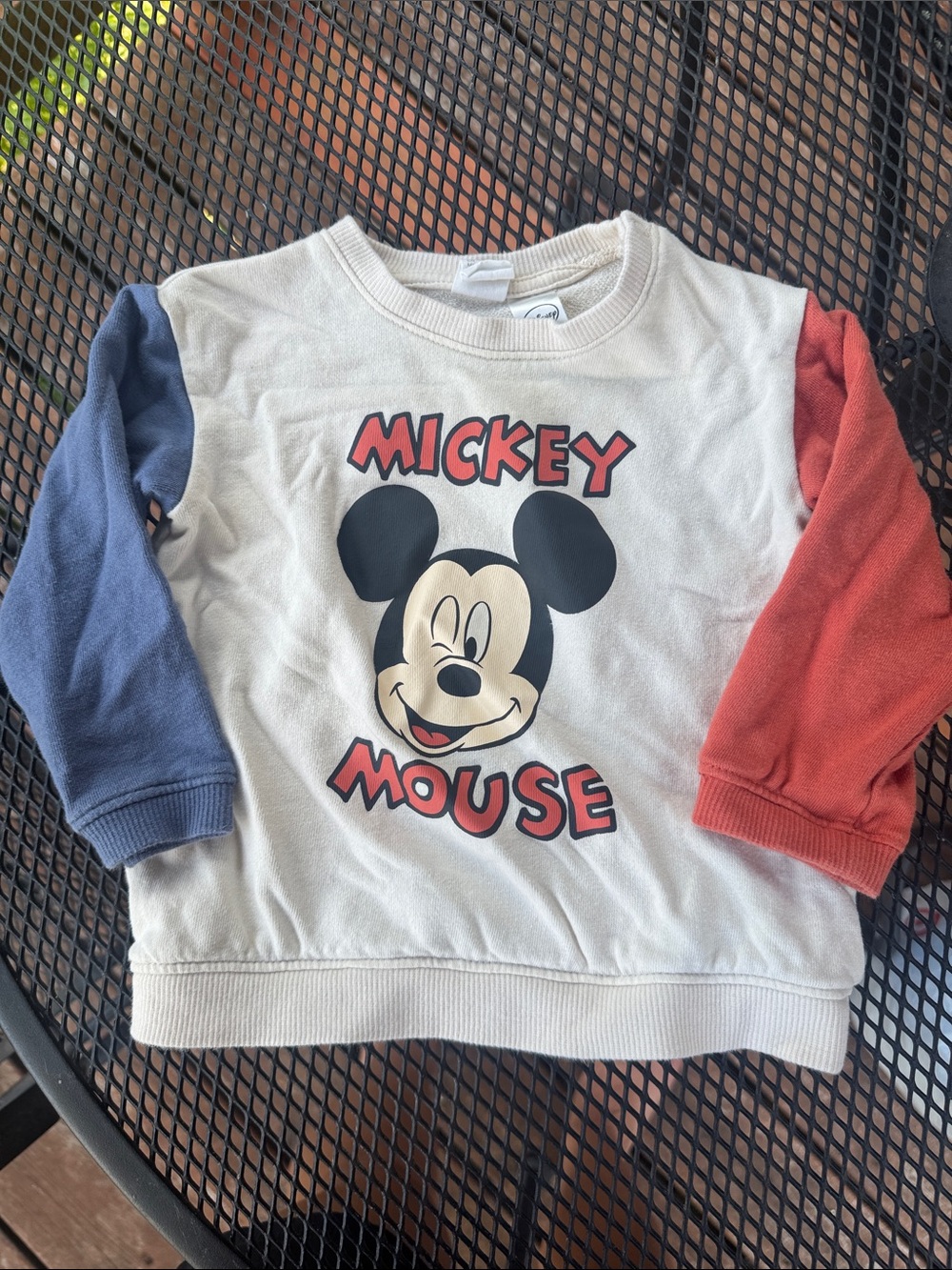 Disney Mickey Mouse Two-Tone Sleeve Sweatshirt - Cream, Blue & Red